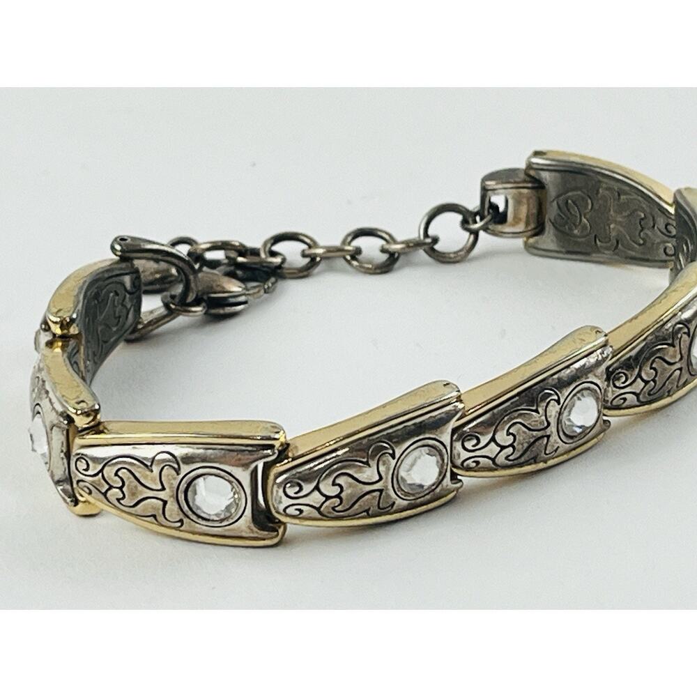 Vintage Gold and Silver Plated Link Bracelet Crystals Stamped Brighton Western